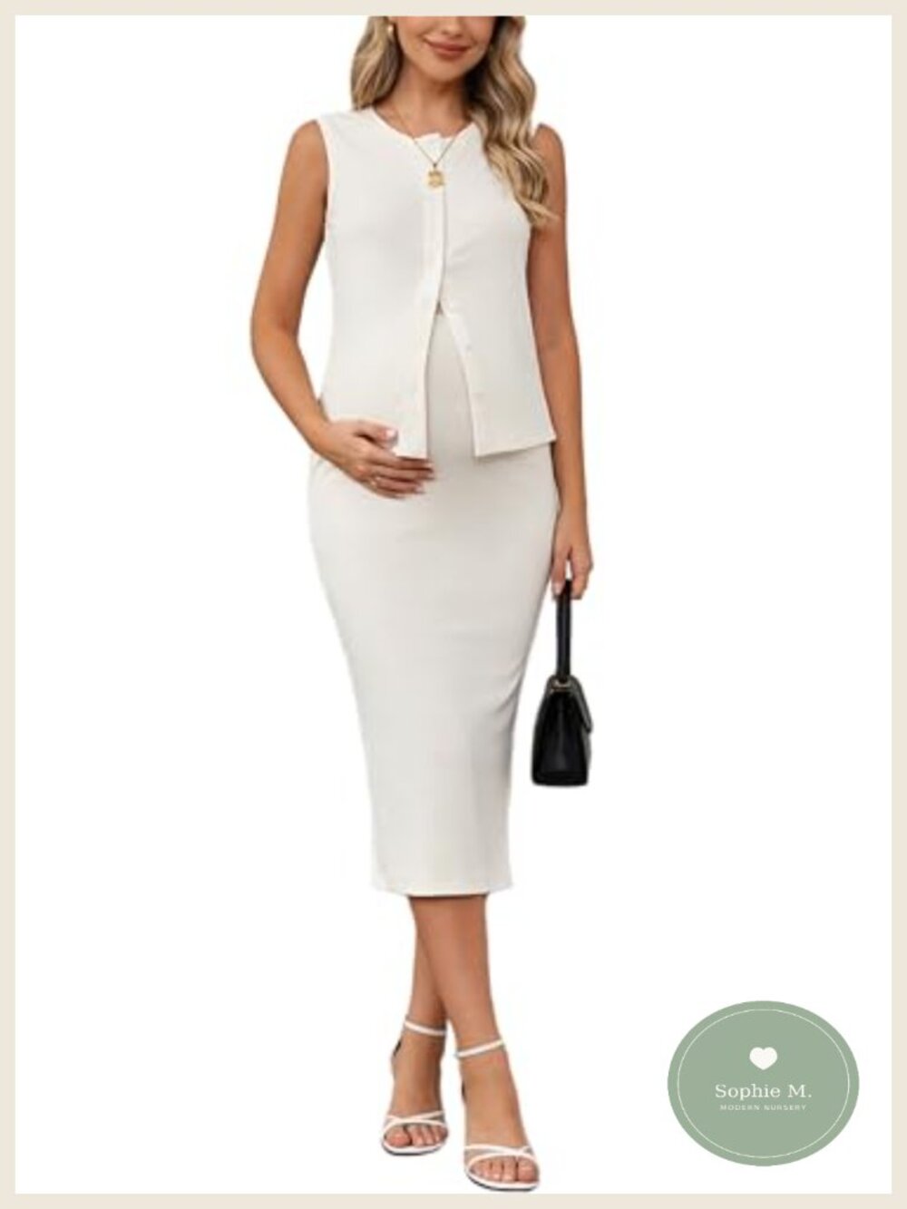 Maternity 2 Piece Skirt Set Sleeveless Tank Top Back Split Maxi Skirt